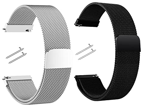 Txeouse 2 Pezzi Cinturino Orologio,Magnetic Cinturino in Acciaio Inossidabile,22/20/18mm Cinturino Maglia Milanese,Cinturini Ricambio a Sgancio Rapido,Cinturino Smartwatch per Uomo Donna (22mm)