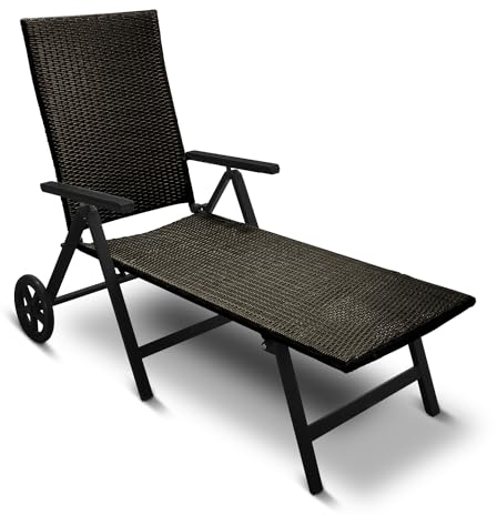 Aluminium Polyrattan Rollliege verstellbare Relaxliege 120 kg belastbar Sonnenliege Klappbare Gartenliege Campingliege Grau Neu