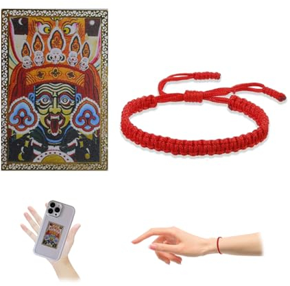Tibetisches Glücksarmband Buddhistisches Armband Buddha Rotes Armband Handgefertigte Armbänder Glücksbringer Geschenk Einstellbare Größe Mit Bemalten Zaki Karten Für Männer & Frauen(2 Stück)