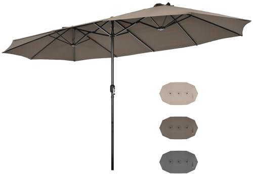 RELAX4LIFE Ombrellone Doppio da Giardino 470 x 280 x 245 cm, Ombrellone da Esterno con Manovella, Ombrellone Parasole Impermeabile per Giardino, Patio, Coltile e Terrazza (Marrone)