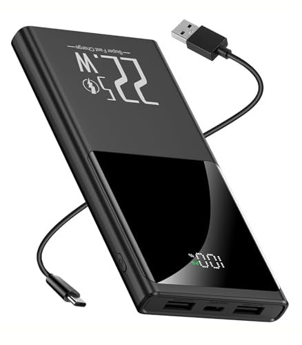 Slim Power Bank, 10000mah Fast Charging Portable Charger, PD 22.5W USB-C in/Out Battery Pack with LED Display, Compatible with iPhone15/14/13/12,Samsung,Google Android (Black)