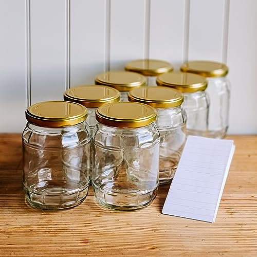 OOPS TOYS 720 ml Einmachgläser mit schraubdeckel mit Deckel Gold 16 Stk. - Einweckgläser mit Etiketten - Schraubgläser mit Deckel - gläser - Einmachglas groß (16 Stk.)