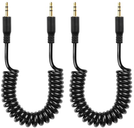 CERRXIAN Lot de 2 câbles audio 2,5 mm TRS 3 broches mâle vers mâle stéréo auxiliaire spirale pour caméscope, appareil photo, télécommande d'appareil photo, casque, blaster infrarouge et émetteur
