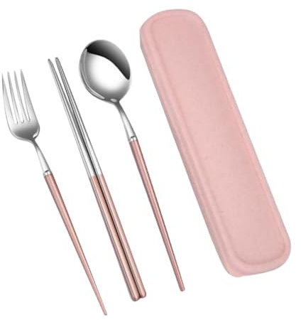 CIYODO 3pezzi Utensili Portatili Acciaio Inossidabile Con Custodia Compatta Per Picnic e Camping Colore Rosa Cucchiaio Forchetta e Per Uso Quotidiano e Viaggi