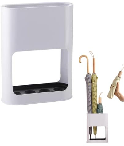 Singring Umbrella Stand Holder with Drip Tray, Plastic Umbrella Stand Rack for Long and Short Umbrella, Umbrella Storage Bin Space Saving Organizer for Entryway, Home, Office (White)