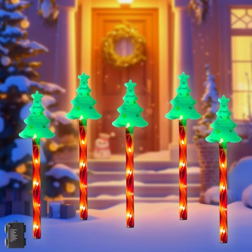 TOKIISHE Weihnachtsbeleuchtung Außen, 5 Stück Weihnachtsbaum Weihnachts Wegbeleuchtung im Freien, 8 Modi Wasserdicht Weihnachts Beleuchtung Deko Landschaftsbeleuchtung für Garten Weihnachtsdekoration