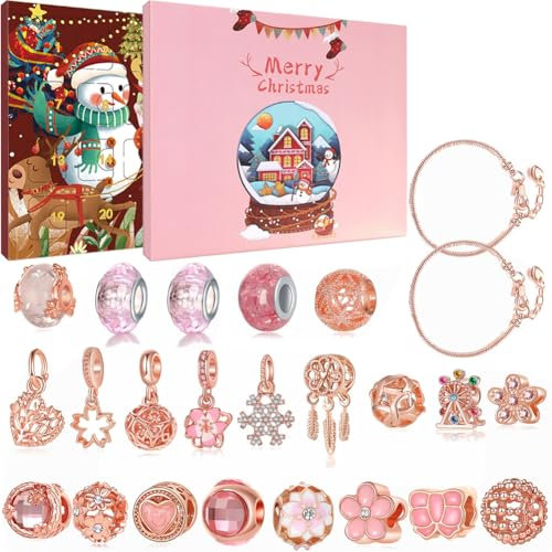 Adventskalender 2024 Mädchen Schmuck Weihnachtskalender - 24 Füllung Adventskalender Schmuck Damen, Schmuck Selber Machen Set, Weihnachten Geschenke für Mädchen Frauen Teenager (Rosa)