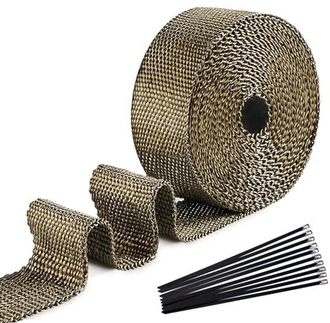 ilauke Cinta de protección contra el calor, cinta de escape de fibra de basalto con 10 bandas de acero inoxidable negras