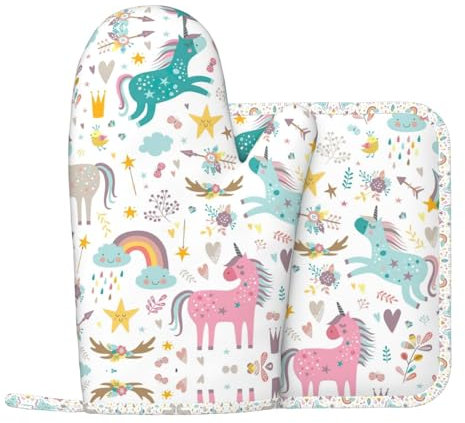 Einhörner Rosa Silikon Ofenhandschuhe und Topfmatte Ofenhandschuhe zum Grillen, Kochen und Backen