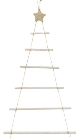 Árbol de escalera de madera con estrella para colgar en la pared, árbol de Navidad, decoración de escalera de árbol de Navidad, adornos de madera para colgar