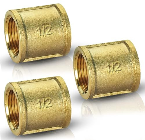 PipeSan – Manchon laiton 1/2 (DN15) BSP G1/2 – Lot de 3 raccords femelle/femelle | Filetage intérieur | Plomberie eau gaz air comprimé chauffage | Anticorrosion