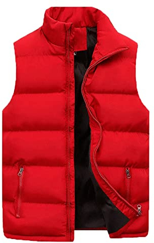 SRZYMJ Rot Herren Packbare Steppweste Outdoor Gefütterte Sportwesten mit Stehkragen Outdoorwesten mit Taschen Übergangswesten für Männer Laufen Golf Wandern Reiten Trenchcoat