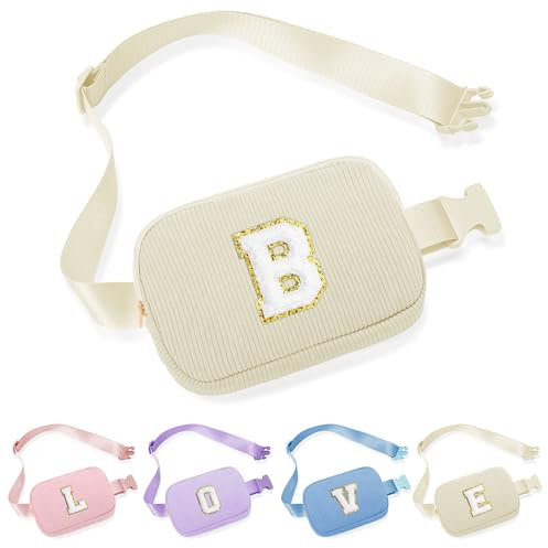 Parima Hüfttasche Mädchen - Buchstaben Bauchtasche Damen Cord Gürteltasche Hüfttasche Damen Beige Bauchtasche Mädchen Geschenke Frauen Cord Bauchtasche mit Buchstaben B