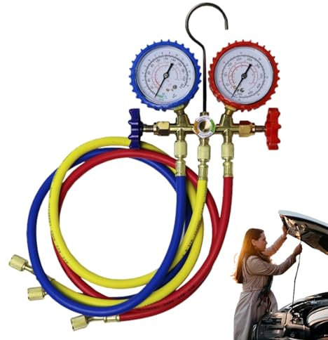 Juego de manómetros de recarga de refrigerante, colector de diagnóstico de CA con mangueras, herramienta de aire acondicionado de coche para R134A/R22/R410/R12, kit de reparación automotriz, medidor