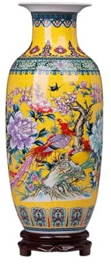 HGTYDV2 Jingdezhen Keramik-Bodenvase, 38 cm hoch, dekorative Blumenvase im China-Stil mit Holzsockel, Klassische chinesische Retro-Porzellanvase für Wohnzimmer-Dekoration