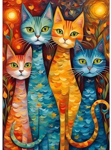 QQYRHN 5D Vintage Katze Diamond Painting Kit für Erwachsene Anfänger Kätzchen Diamant Kunst Kits Vollständiges DIY Karikatur Diamantstickerei-Set Perfekt zur Entspannung und Dekoration 30x40 cm