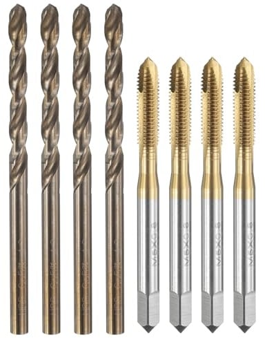 QUARKZMAN 4 Set M5x0,8 Metrische Gewindeschneidbohrer & 4,2mm Spiralbohrer | Spiralpunktgewindeschneidbohrer Set, Titanbeschichtet/Röstgelb HSS 6542/M35 HSS CO Maschinengewindebohrer