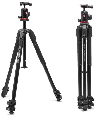 Manfrotto 190X AS, 3-Section Aluminium Camera Tripod, Photo-Kit with Ball Head, Ground Level, Arca-Swiss Plate, Quick Power Lever Lock, 10kg Payload, for DSLR and Mirrorless, Photo Shooting Supports