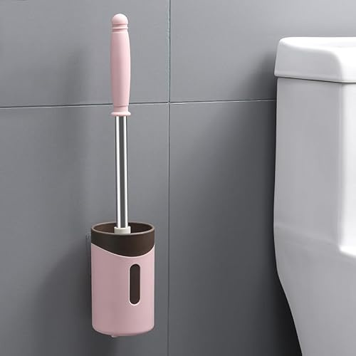 Toilet Brushes & Holders, Deep Cleaner, Quick Drying Holder for Bathroom, Bathroom Toilet Brush Holder Set, Flexible Bristles with Long Handle, Flooring/Wall Mounted (Pink)