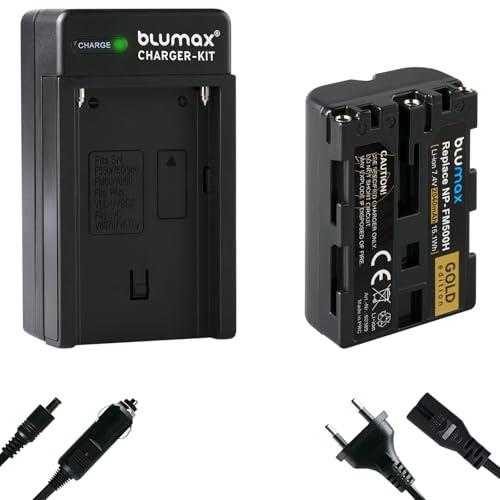 Blumax Akku kompatibel mit Sony NP-FM500H 2040mAh + Charger NP-FM500 NP-FM55H für Sony Alpha 65 77 99 - A58 77 A99 II - DSLR A850 A900 - VG-C99AM