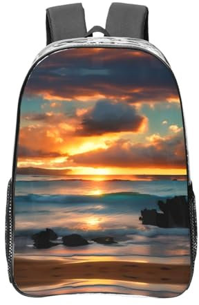 MDATT Beach Maui Hawaii Sonnenuntergang Meer Wellen Wolken Basics transparenter Rucksack, PVC-Material mit ruinforcierten Schultergurten, transparente Tasche für Erwachsene, durchsichtig, One size