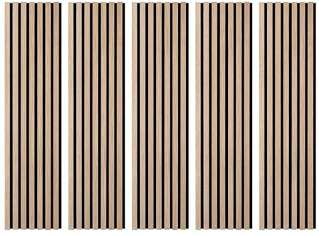 DECOON - Lot de 5 Panneaux muraux tasseaux Bois 120 x 30 cm - Chêne Clair véritable sur Feutrine Noire - Revêtement décoratif intérieur pour tête de lit, soubassement ou Mur Design - 0,72 m²