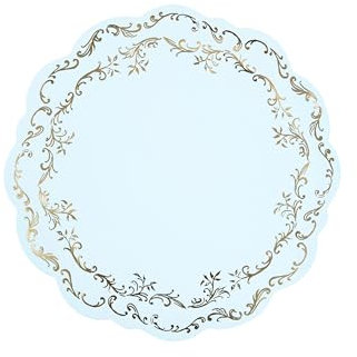 PartyDeco Tischsets aus Papier 35,5cm mit Ranken 6 Stück - Einweg Platzsets - Vielseitige Platzdeckchen & Tischuntersetzer für Weihnachten Hochzeit Geburtstag - Blau Gold