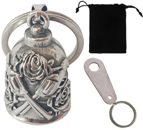 Clochette Moto Guardian Ride Bell, Guardian Bell Acier Inoxydable Argent, Acier Inoxydable Moto en Forme d'ange Gardien à Suspendre, Angel Biker Guardian Gremlin Bell, Moto Cyclisme, Vélos