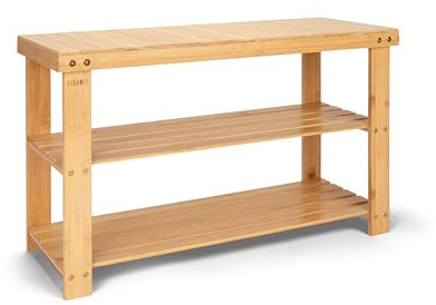 Meramie Schuhregal, Sitzbank, Schuhschrank mit Sitzmöglichkeit, Regal aus Bambus BTH 75x28,5x45,5 cm, 5 cm breiter als übliche Schuhbänke