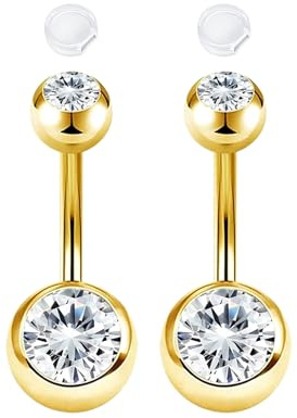 AceFun 2 Stück Bauchnabelpiercing Chirurgenstahl 6mm 8mm 10mm 12mm 14mm 16mm Gold Silber mit 2 rutschfesten Silikonhüllen für Frauen klar rosa blau CZ Bauchnabel piercing Barbell Außengewinde