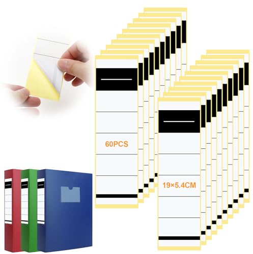 Vasmeiy 60 Stück Ordnerrücken Selbstklebend, 19×5.4cm Ordner Rückenschilder Selbstklebend für 8 cm Breit Ordner, Beschreibbar Ordner Etiketten, Dokumentenmanagement für Büro, Bibliothek, Archivierung