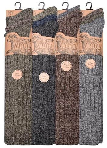 ITRAT 3 Pairs Mens Soft Thermal Premium Quality Long Knee High Lambs Wool Blend Boot Socks Mix Colours Size UK 6-11 EU 39-46