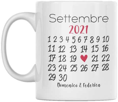 Vulfire Tazza Personalizzabile Calendario Coppia Anniversario Idea Regalo Originale, Romantica Per Lui e Lei, San Valentino Matrimonio Colazione Casa Ufficio (Bianco - Ceramica)