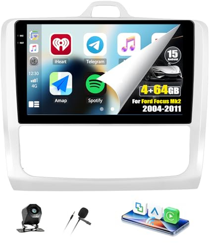 CAMECHO 4+64G Android 15 Autoradio 9 Zoll für Ford Focus Mk2 2004-2011, Navi Radio mit GPS WiFi Wireless Carplay Android Auto RDS FM Mirror Link mit Rückfahrkamera, HD Incell Touchscreen