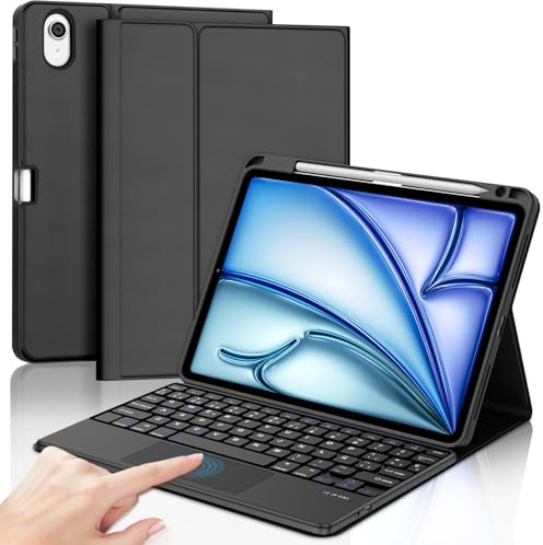 IVEOPPE Funda Teclado para iPad Air 11 Pulgadas M4 2026/M3 2025/M2 2024 | Keyboard Touchpad Bluetooth Magnético, QWERTY Español Ñ, Capa Desmontable con portalápices para iPad Air 11, Negro