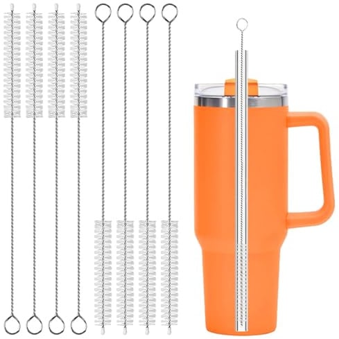 YXBWM Straw Cleaner Brush, 10 Inch Stainless Steel Nylon Bristles – Designed for Stanley 20-40 Oz Cups, Insulated Tumblers, Water Bottles & Straws (8 Pack)