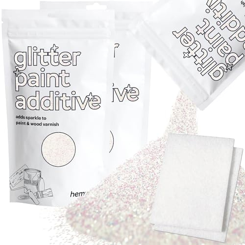 Hemway Mother of Pearl Iridescent Glitter Paint Additive 200g & 2X Pads | for Paints & Varnish | Paint Walls Sparkly Add to Emulsion, Acrylic or Lacquer Indoor