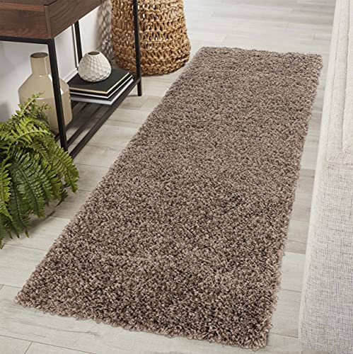 Serdim Rugs Living Room Hallway Runner Shaggy Rugs, Polypropylene, D.Beige, 60x220cm(2 x7'3)