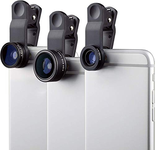MyGadget Handy Objektiv Set - 198° Fisheye + 0,63x Weitwinkel + 15x Makro Linse - Kamera Set für Smartphone & Tablet Camera u.a. iPad, iPhone