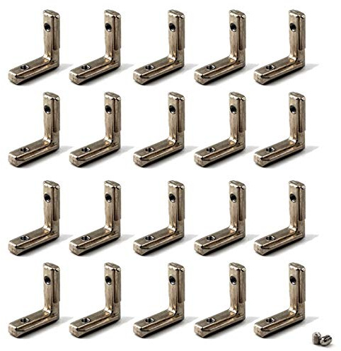 T Slot L-Shape Corner Connector with Screws L Joint Bracket for 20 Series European Standard Aluminum Profile-Nickel-Plated Zinc Alloy 20PCS