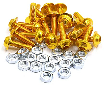 sourcingmap 20pcs 6mm Gold Tone Hex Socket Head Motorcycle Bolts Screws Nuts