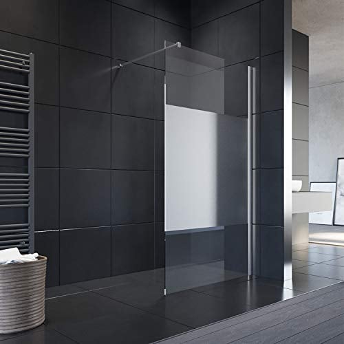 ELEGANT Paroi de douche en partie satinée - 8 mm - Motif Walk - 80 x 200 cm - Avec stabilisateur