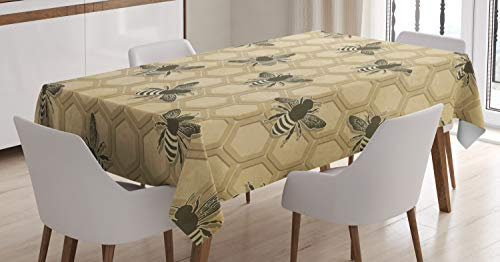 ABAKUHAUS Biene Tischdecke, Umweltfreundlich Bienenzucht, Personalisierter Druck mit Klaren Farben Waschbar Wasserfest kein Verblassen, 140 x 170 cm, Salbeigrün Beige