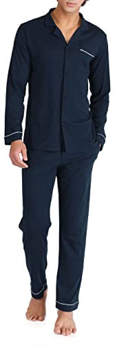 DAVID ARCHY Pigiama da Uomo in Cotone Pigiama da Notte Camicia a Maniche Lunghe e Pantaloni Lounge con Tasche con Bottoni, Morbido e Confortevole