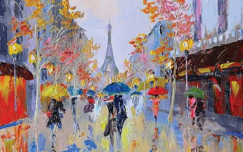HXA DECO - Decoration Murale pour Salon, Tableau Ville, Tableau Deco, Tableau Moderne, Tableau Reproduction Peinture Paris sous la Pluie, 80x50cm