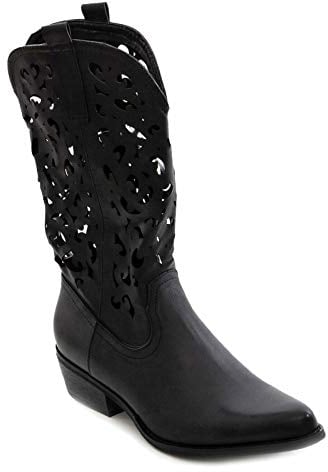 Toocool Scarpe Donna Stivali Stivaletti Texani camperos Western Traforati G629 [38,Nero]