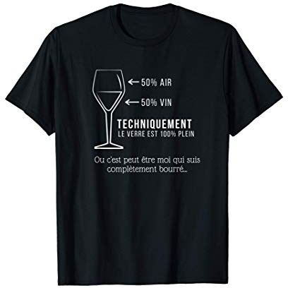 Homme Verre vin moitié vide rempli Père Meilleur Papa fêtes T-Shirt