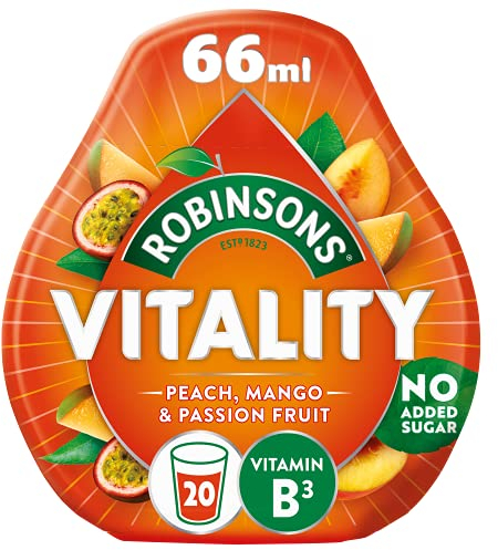 Robinsons Vitality Peach, Mango & Passion Fruit with Vitamin B3 Real Fruit Juice Benefit Drops, 66 ml