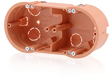 Gerätedose Verbindungsdose Doppel Verteilerdose Hohlwanddose 2fach Fräsloch 68mm, Höhe 46mm, Orange IP30 650°C für Gibskarton-Platten & Holzwände, Inkl. Pfoten (Schrauben) kompatibel mit Deckel