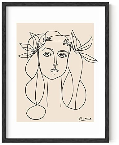 HAUS AND HUES Picasso Wandkunst, abstrakte Frau, minimalistische Linienkunst, ästhetische Linienkunst, Picasso-Frauengesichtsposter für Wohnzimmer, Schlafsaal und Büro-Innenräume (schwarzer Rahmen